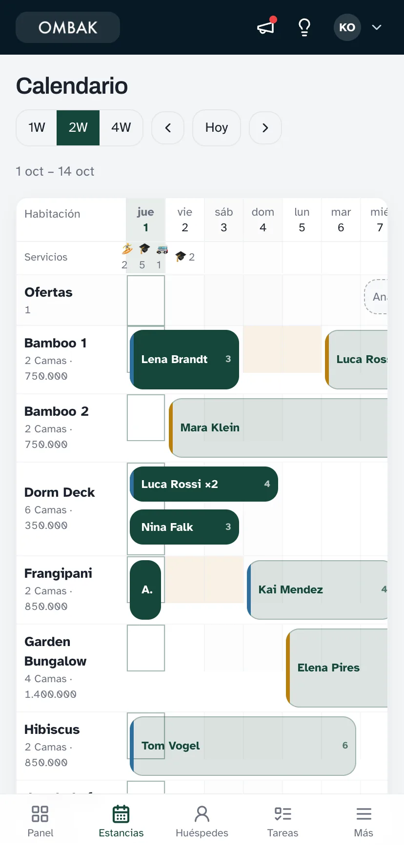 Calendario y camas