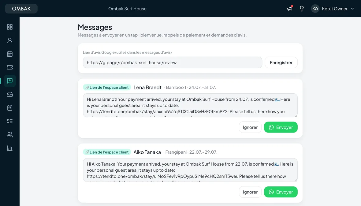 Messages clients